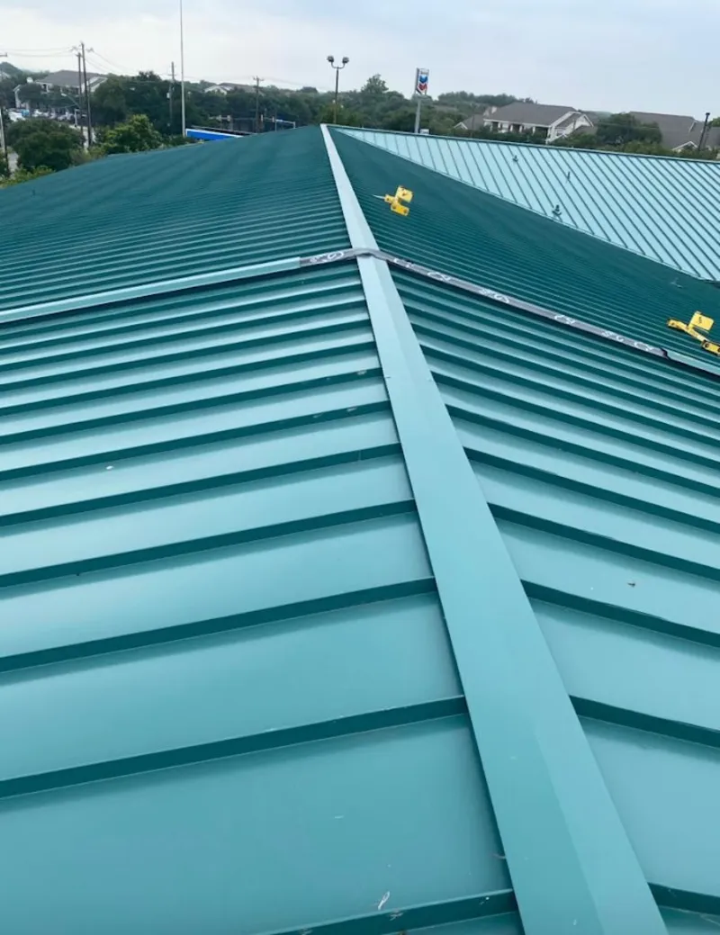 Green commercial metal roof ridge and valley for Metal Roof Repair in East Greenbush